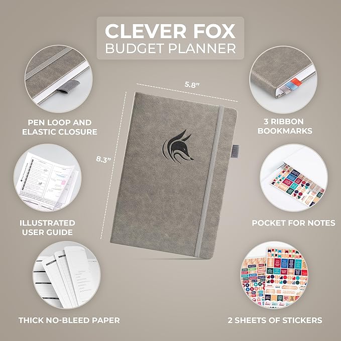 Clever Fox Budget Planner - Expense Tracker Notebook. Monthly Budgeting Organizer, Finance Logbook & Accounts Book, Bill Tracker, A5 (Gray)