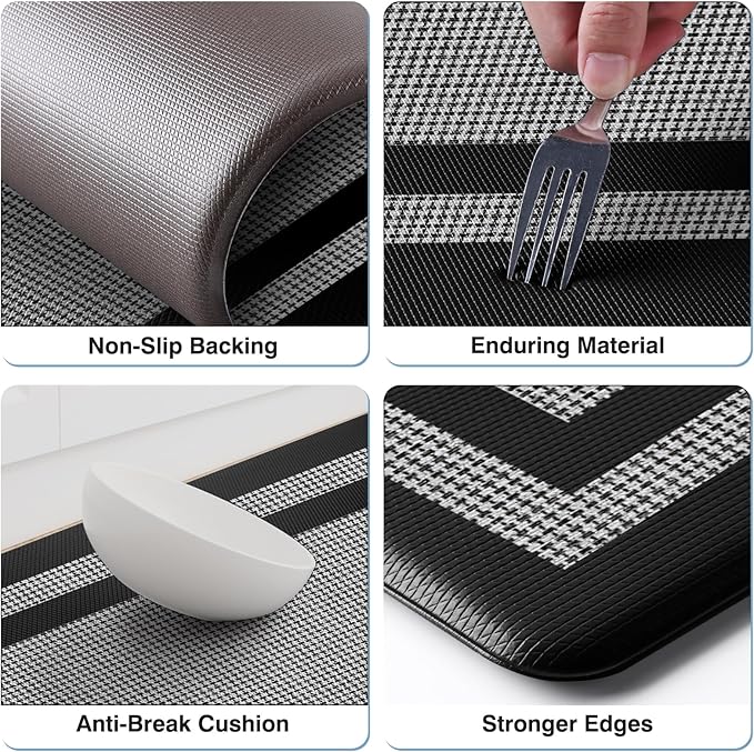 LuxStep Kitchen Mats [2 PCS] Cushioned Kitchen Rugs Anti-Fatigue Floor Comfort Mat,Non-Slip Standing Desk Mat,Waterproof Kitchen Rug Set for Kitchen,Floor,Office,Classic Black