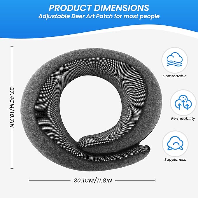 Badink® Memory Foam Neck Travel Pillow, Neck Pillow Airplane with MagicStrap – Adjustable Ergonomic Travel Pillow for Office/Airplane/Car, Washable Cover, Portable Cervical Support （Darkgrey）