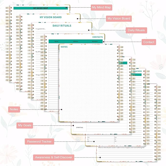 Ospelelf Undated Spiral Bound Planner 2025 Daily, Weekly and Monthly Planner, Pink Teacher Planner 12 Month 8.5 x 11