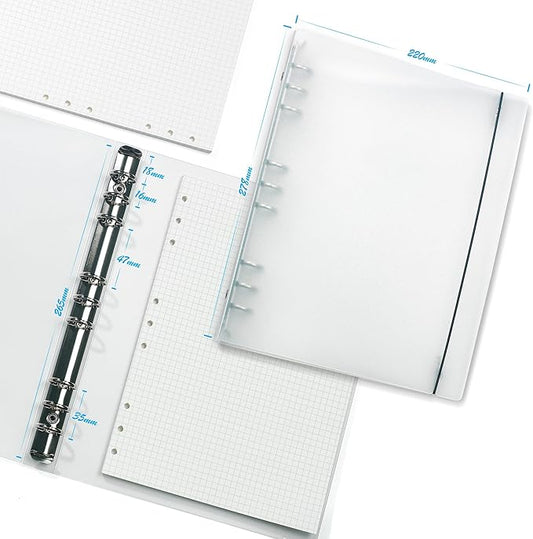 B5 9-Ring Binder Cover with Snap Button Closure, Transparent Plastic Refillable Organizer Loose Leaf Folders Notebook Shell Protector for Enhanced Document Organization (278x220mm)