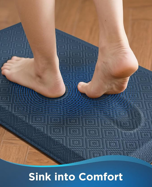 Ophanie Kitchen Mats for Floor, 3/4 Inch Thick Kitchen Rugs, Anti Fatigue Standing Cushioned Mat, Waterproof,Comfort Ergonomic Mat for Office, Home, Sink, 20''x39'' Blue Non-Slip Bottom