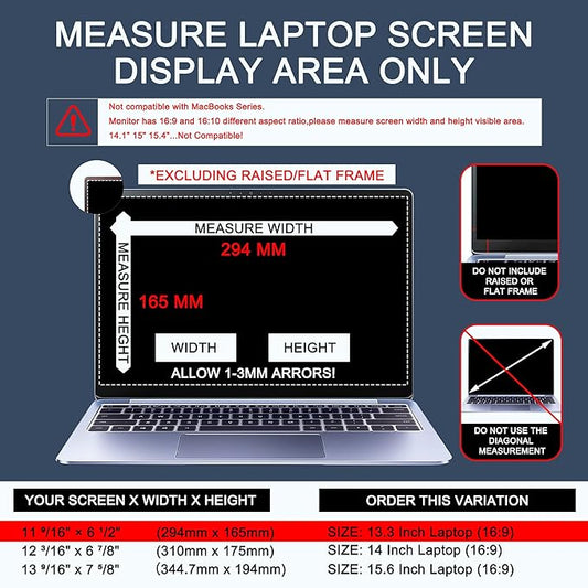 4-Way Laptop Privacy Screen Shield 13.3 Inch, Removable 16:9 Aspect 360° Privacy Filter Screen Protector for 13.3 Inch Laptop Computer, Anti Glare Blue Light Slide Mount Tabs Cover for Generic Laptop