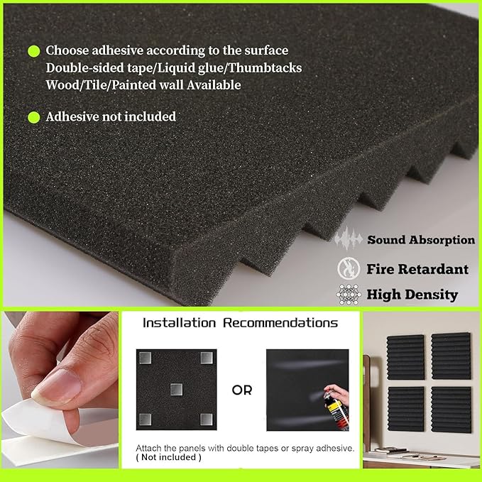 12 Pack Sound Proof Foam Panels for Walls, Thickened 2x12x12 Inches Wedges Acoustic Panels Sound Absorbing, High Density Pyramid Noise Reduction Panels
