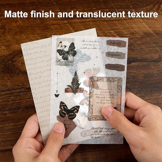 Dizdkizd Washi Stickers for Journaling, Vintage Ephemera Book for Scrapbooking with 180pcs Butterfly Stickers and 20 Sheets Adhesive Scrapbook Papers, Junk Journal Supplies