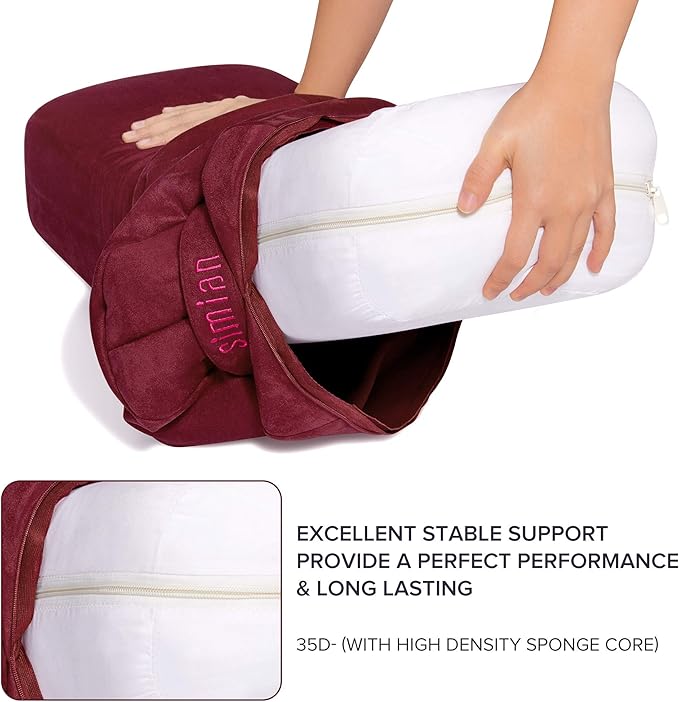 Simian Premium Meditation Bolster - Rectangular Support Cushion with Velvet Cover, Washable, for Restorative & Yin Yoga