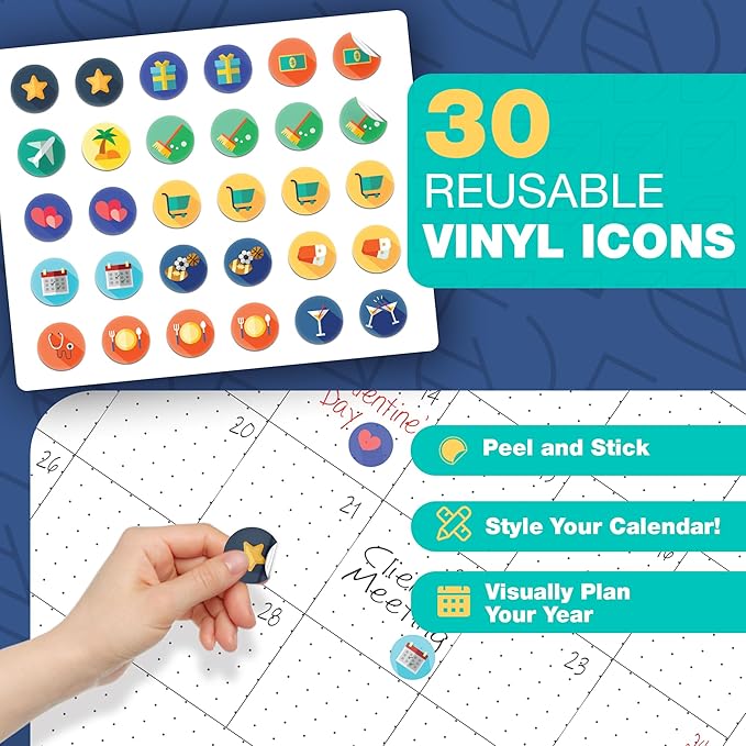 Large Dry Erase Calendar for Wall, 38" x 60" - Undated, Yearly, Reusable - Full 12 Month Year - Includes Markers, Eraser & Accessories