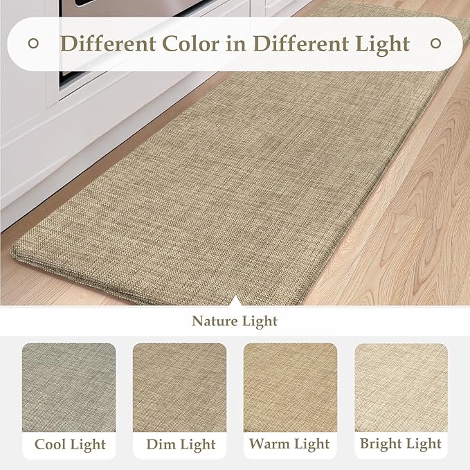 KIMODE Anti Fatigue Kitchen Mats, 17"x47"+17"x29" Farmhouse Kitchen Rugs Sets of 2, Non Slip Kitchen Mats for Floor, Cushioned Kitchen Floor Mats for Sink Laundry Office Desk Light Brown