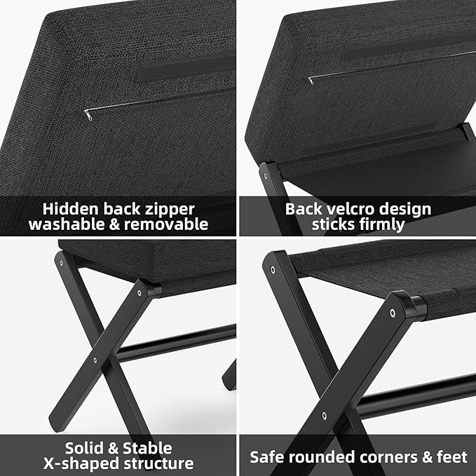 Foldable Foot Stool Ottoman, Modern Foot Rest with Bamboo X Legs & Thick Foam Cushion, Folding Foot Stools Small Padded for Bedroom Living Room, Makeup Vanity Stool Chair (Black - Black)