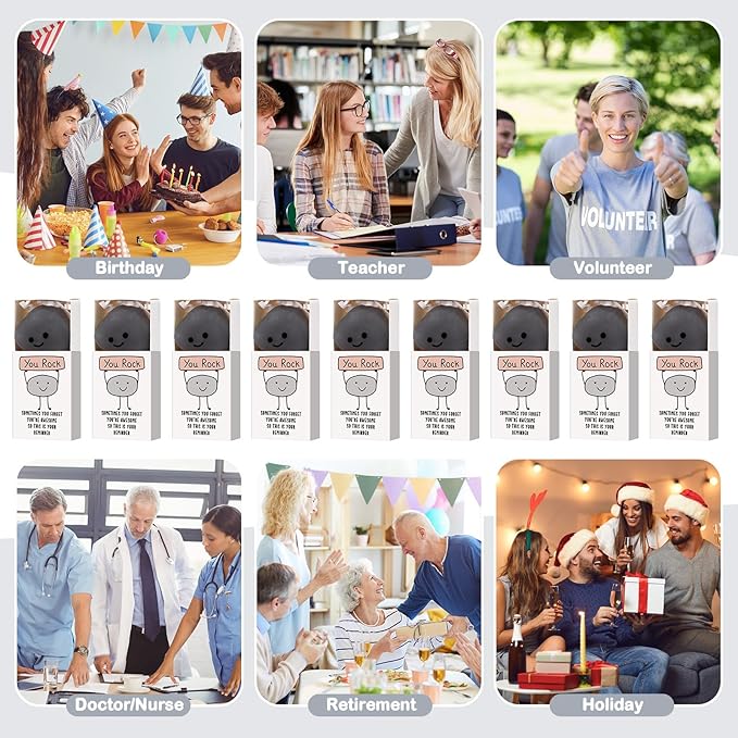 Wettarn 36 Sets You Rock Gifts Cute Stress Balls with Support Gift Boxes Inspirational Party Favors for Employee Coworker Friends Office Positive Relief Toys