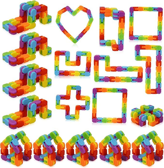Ganowo Rainbow Fidget Toys Wacky Tracks Snap Click for Kids Students School Finger Sensory Snake Cube Toys Valentines Fidgets Class Gifts for Adults Children Stress Relief ADD ADHD Autism