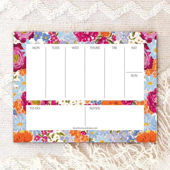 Elyse Breanne Design, 50 Page, Colorful Printed Sheets, 8.5" x 11", Tear-Off Binding Notepad, Perpetual Calendar, To-Do List, Chore Chart, Weekly Planner, Primavera