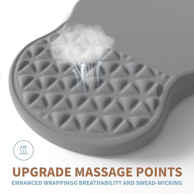 Ergonomic Mouse Pad Wrist Support with Foam Massage Design, Pain Relief Mousepad with Wrist Rest, Non-Slip PU Base, Computer Mouse Pads for Desk, Office & Home（Grey）