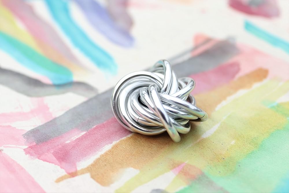 Möbii Fidget Ball (Solid Color): Quiet Mobius ADHD Anxiety Stim Stress Relief Toy Tool for Home Travel Office or Desk (Small, Full, SilverStar)