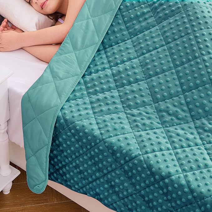 yescool Weighted Blanket 7 Pounds Teal Heavy Blanket for Sleeping, Microfiber Weighted Throw Blanket Breathable Warm Fleece Minky Blanket for 60-80lbs, 40"x60"