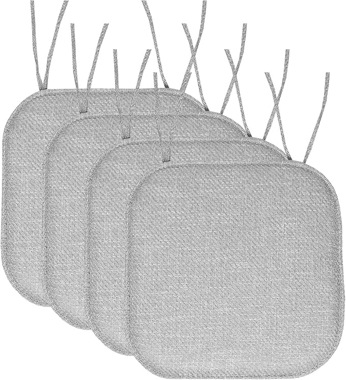 Chair Cushion Memory Foam Pads with Ties Honeycomb Pattern Slip Non Skid Rubber Back Rounded Square 16" x 16" Seat Cover