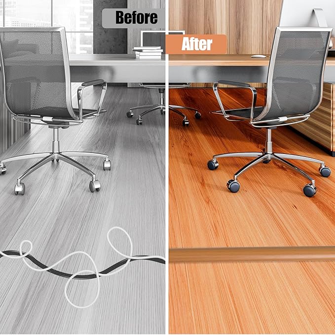 Floor Cord Cover Self Adhesive Cord Hider,10FT Cable Management, Extension Strip Protector for Wires, Prevent Cable Trips for Offices, Gyms, Exhibitions Cavity:0.51"(W) x 0.3"(H) Brown Wood