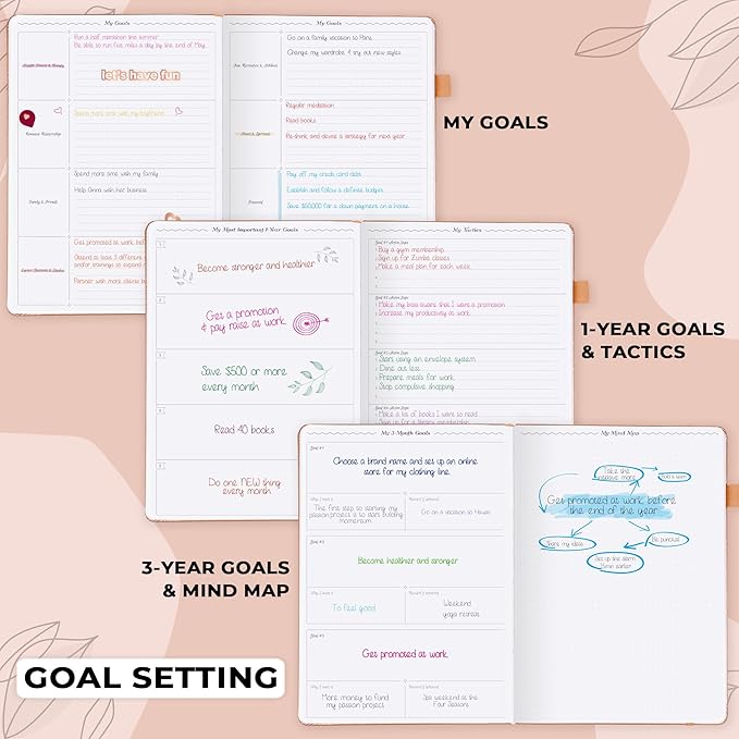 GoGirl Planner PRO Schedule - Undated Planner with Hourly Time Slots, Monthly, Weekly & Daily Organizer, Appointment Book for time Management, 7"x10" Hardcover, Lasts 1 Year - Peach Pink