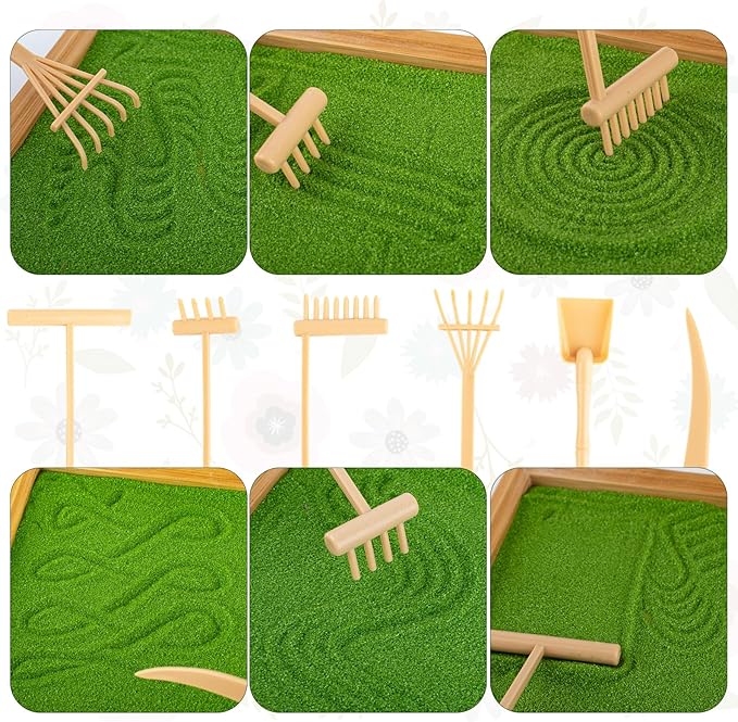 31 Pcs Zen Garden Kit for Desk, Mini Zen Sand Garden with Wooden Tray & Rake, Japanese Gift Set for Home, Office Desk Decor