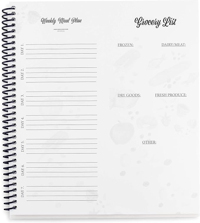 Large Spiral-Bound Weekly Meal Prep Planner Notebook – Full-Year Organizer with Laminated Covers, Tear-Off Grocery List Notepad, Undated Weekly Planner & Food Journal - Menu Calendar, & Budget Tool