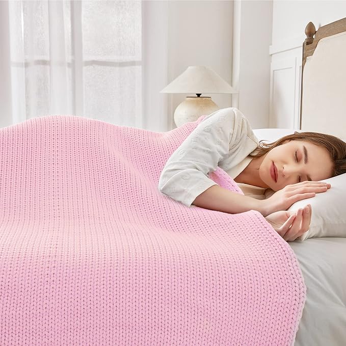 Guohaoi Knitted Weighted Blanket Kids (Pink 50"x60" 5lbs) No Beads Cooling Heavy Blanket, Home Decor Breathable Chunky Knit Throw Blanket for All-Season Use