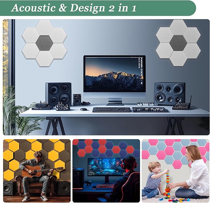 Hexagonal Acoustic Panels-18 Pack High-Density Sound Absorbing Panels 12"X10"X0.4" for Enhanced Noise Reduction, DIY Design, Idea for Studios, Offices, and Home Theaters(Ash Gray)