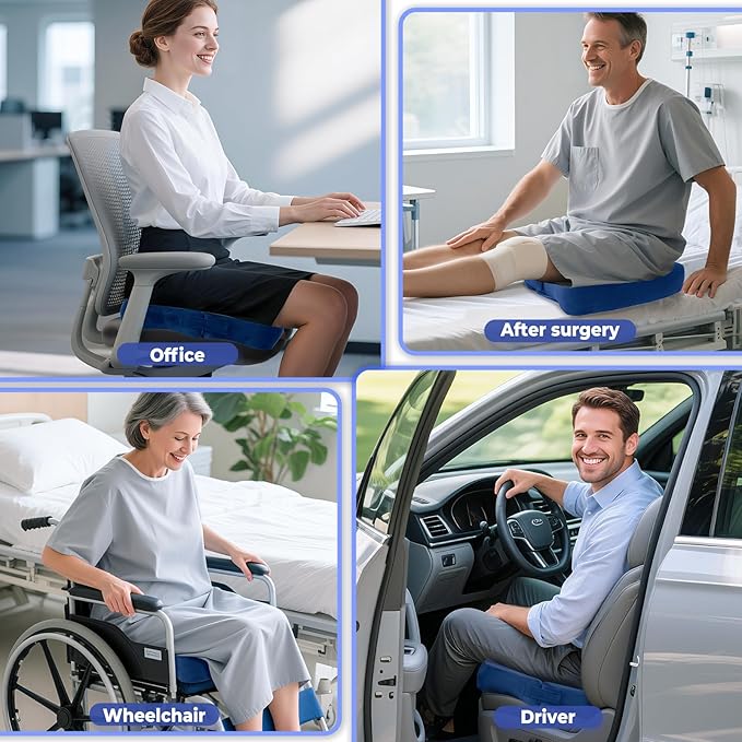 SAHEYER Bed Sore Cushions for Butt, Memory Foam Hemorrhoid Pressure Relief Pillow with Center Hole and Tailbone Cutout, for Long Sitting Coccyx, Sciatica, Postpartum, Pregnancy, After Surgery, Blue