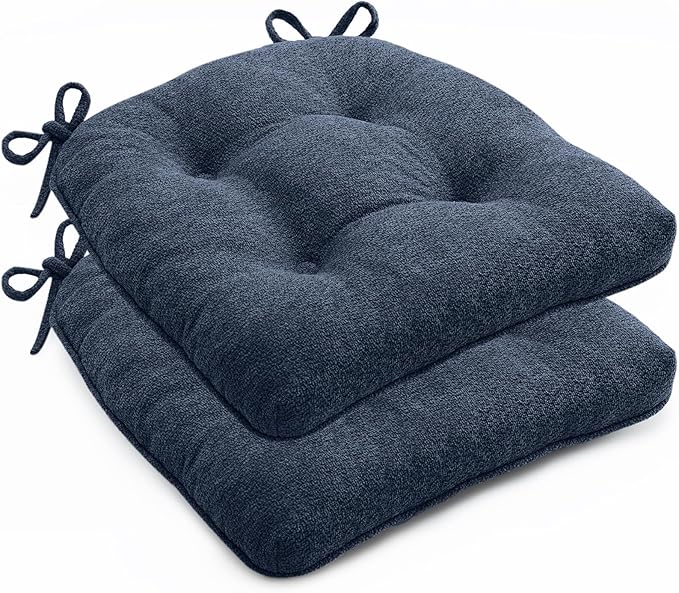 Chair Cushions Set of 2 for Dining Chairs, 16.5"x15.5" Kitchen Chair Pads with Memory Foam, Non-Slip Bottom & Ties, Tufted Indoor Seat Cushions for Home Use – Navy