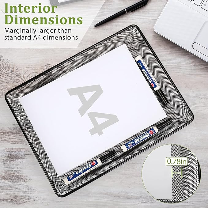 Single Desk Tray Organizer, Turn in Trays Classroom, Metal Mesh Paper/Letter Storage Basket for Office Home Drawers School, Black (5 Pack)