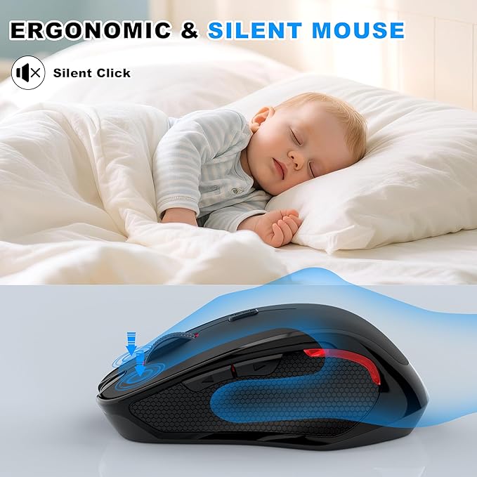 Bluetooth Wireless Computer Mouse, 2.4G Rechargeable Small Ergonomic Optical Mouse Jiggler for Office/Home with Forward/Back Buttons & USB-C/USB-A for Laptop, Desktop, PC, Mac, MacBook - Black