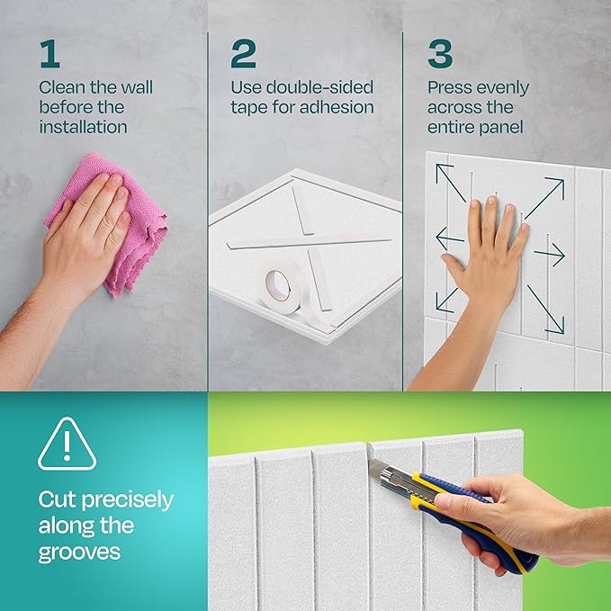 Acoustic Panels 12-Pack Soundproof Wall Panels 12"x12"x0.4" Decorative Sound Dampening for your Home, Office, Studio, Bedroom & More with Unique LineWave Carving [White]