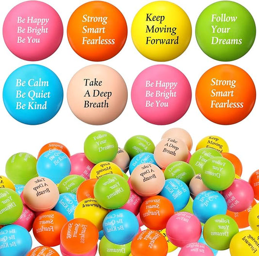 Aoriher 36 Pcs Motivational Stress Balls Colorful Stress Balls Bulk Quotes Inspirational Funny Foam Toys Hand Exercise Gifts for Office Small Toys for Motivating Supply(Multicolor)