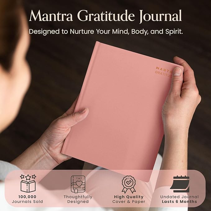 Gratitude Journal For Women & Men - Mental Health, Self Love & Self Care Journal - Pink - 5.8" x 8.3" - Mantra Planner
