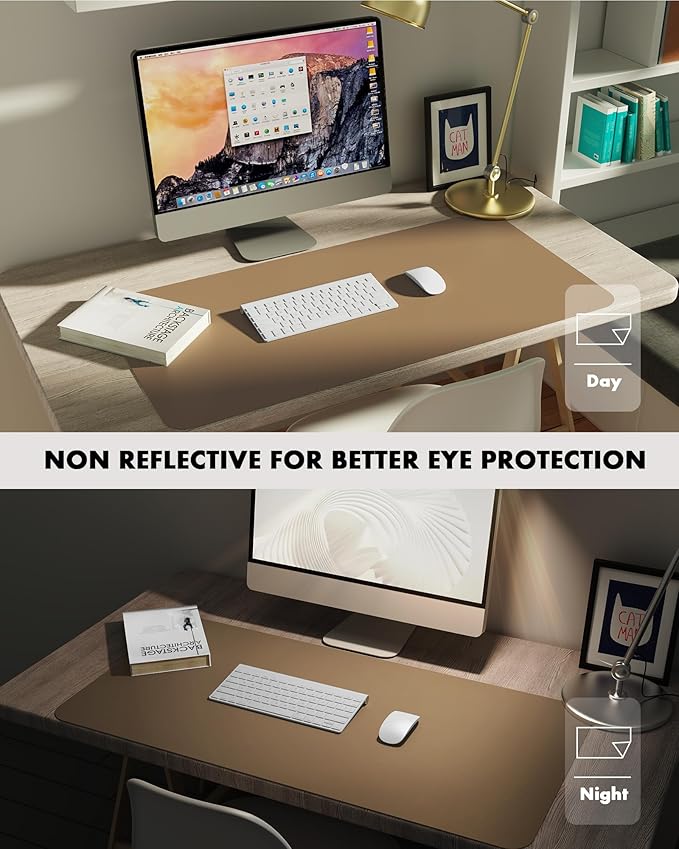 YSAGi Double-Sided Desk Pad, 35.4"x17"Leather Desk Mat, Eco Cork Desk Pad Protector,Large Mouse Pad,Waterproof Desk Blotter for Office/Home(Khaki)