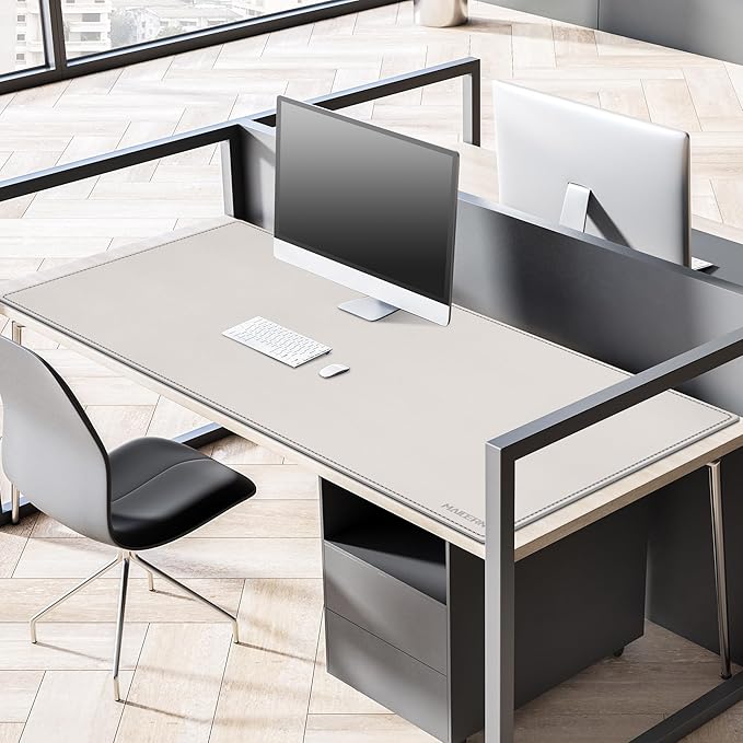 MAIDERN 59”x 27.5” Leather Desk Pad, Large Desk Mat, Cork & Leather Large Mouse pad for Desk, Waterproof Computer Desk Pad for Gaming Home Office (Cream)