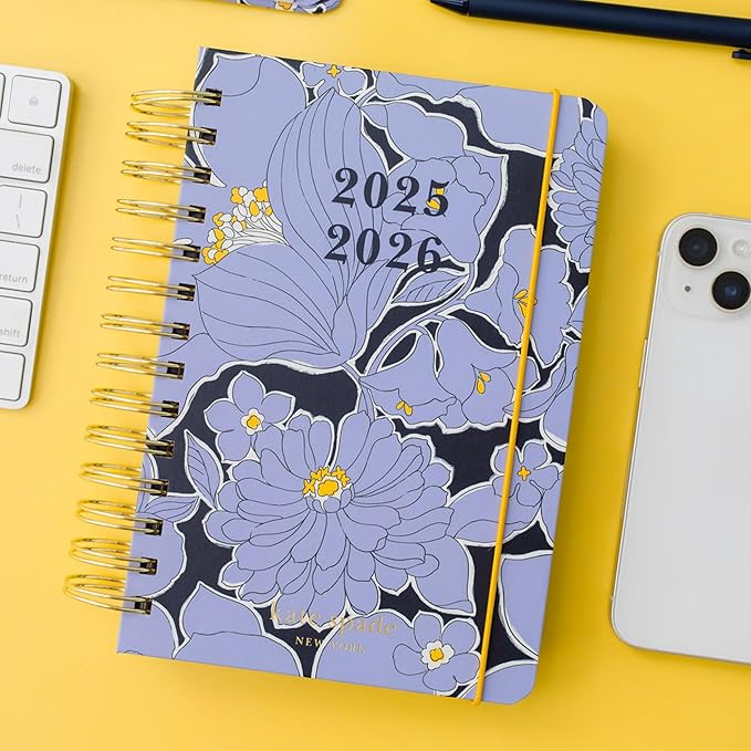 kate spade new york Daily Planner 2025-2026 Medium Agenda August 2025-December 2026, Hardcover Weekly and Monthly Spiral Planner with Stickers (Coastal Garden)