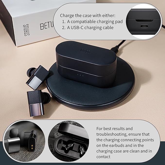 Status Between 3ANC Onyx True Active Noise Cancelling Wireless Earbuds - Black iPhone & Android ANC in Ear Buds, Charging Case, Built-in 6 Microphones, 8H Playtime, Bluetooth 5.2, IPX5 Waterproof