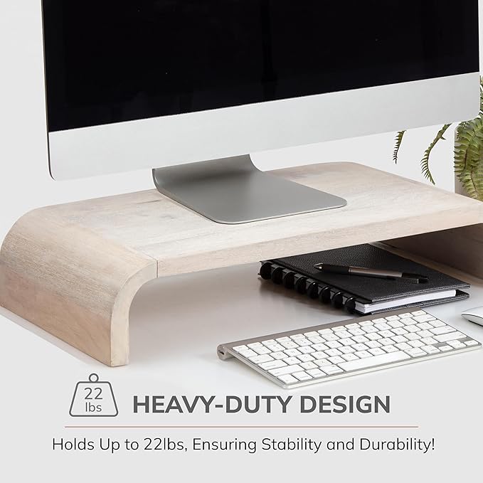 Anji Mountain Wood Monitor Stand Riser Desk Desktop Organizer Table for Home, Office Workspace, Laptop Riser, Ergonomic Design Stand for Gaming Setup, White Wash