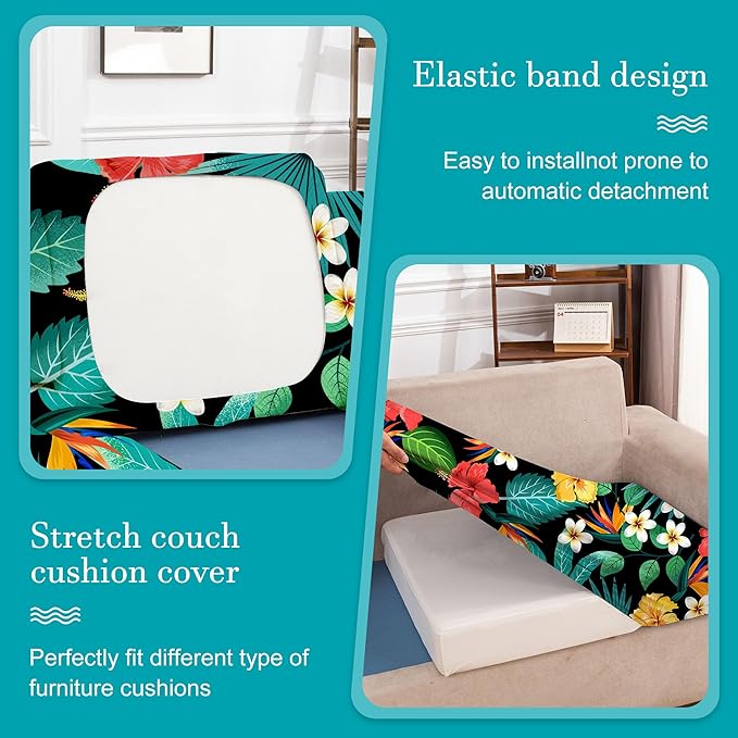 12 Pcs Stretch Patio Cushion Covers,Outdoor Couch Covers Replacement,Outdoor Couch & Sofa Slipcovers,for Patio Furniture Cushion Covers,Washable Reusable Furniture Protector (Floral,Cover Only)
