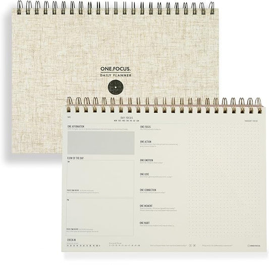 One Focus ADHD Notepad Planner: Undated Daily Desk Planner, Time Management, Focus, and Goal Setting – Mindfulness and Anxiety Relief for Neurodivergent Adults & Productivity Support, A4 size – Linen
