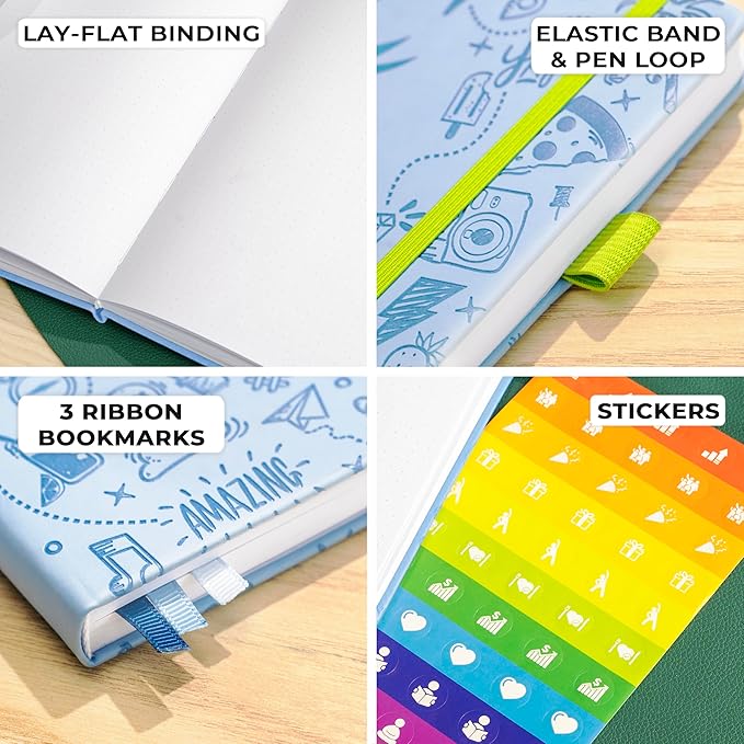 Clever Fox Dotted Journal 2.0 – Compact Planning and Sketching Dot Grid Notebook 120 GSM Thick, No-Bleed Paper – Planner with Pen Loop, Pocket, Ribbons, Stickers A5 - Light Blue