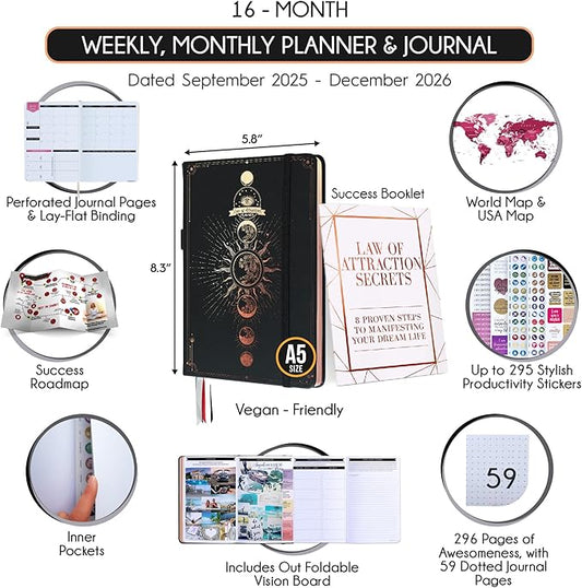 2025-2026 Planner Weekly and Monthly | 16-Month Life Planner to Increase Focus & Productivity | Reduce Overwhelm & Achieve Your Biggest Goals | Include Gift Box & Stickers | Sep 2025-Dec 2026