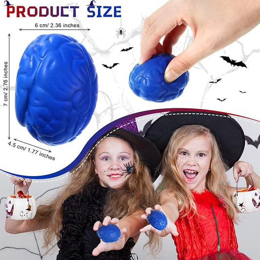 Leitee 12 Pcs Brain Stress Balls Bulk Large Halloween Brain Toys PU Hand Muscle Exercise Pressure Ball Funny Stress Relief Toy for Teens Adult Improving Grip Strength Prop(Blue)