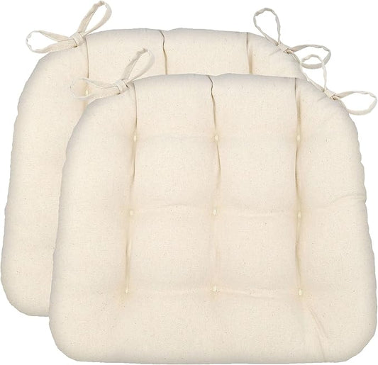 Barnett Home Decor Dining Chair Cushions with Ties – Size Small 15 x 17 - Latex Foam Fill, 100% Cotton, Machine Washable Chair Pads for Kitchen Chairs, Made in USA (Cotton Duck Natural/Pack of 2)