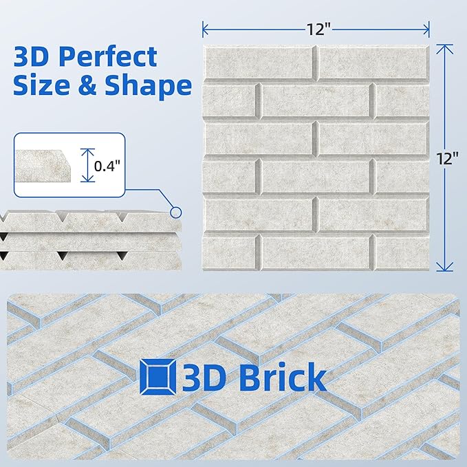12 Pack Acoustic Panels with Self Adhesive, 12" X 12" X 0.4" High Density Sound Proof Foam Panels for Walls, Soundproof Wall Panels, Brick Sound Absorbing Panels for Home Studio Office Decor Ivory Tan