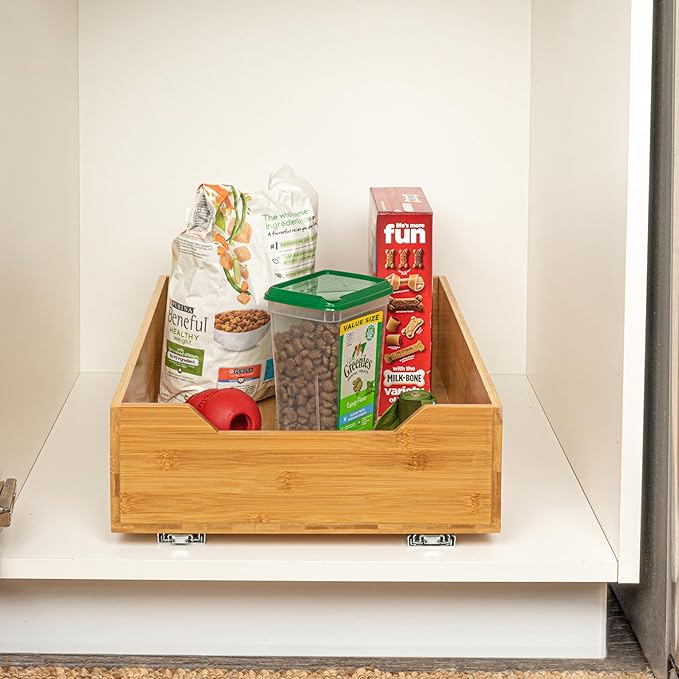 Household Essentials Glidez Bamboo and Steel 1-Tier Pull-Out/Slide-Out Storage Organizer, 14" Wide, Natural