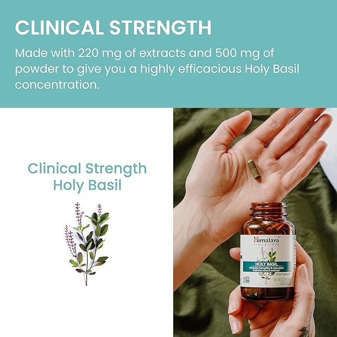 Himalaya Holy Basil - Herbal Adrenal Support for Stress Relief, Relaxation, Energy Support and Occasional Sleeplessness - Vegan, Non-GMO, Gluten Free, 720 mg, 60 Capsules