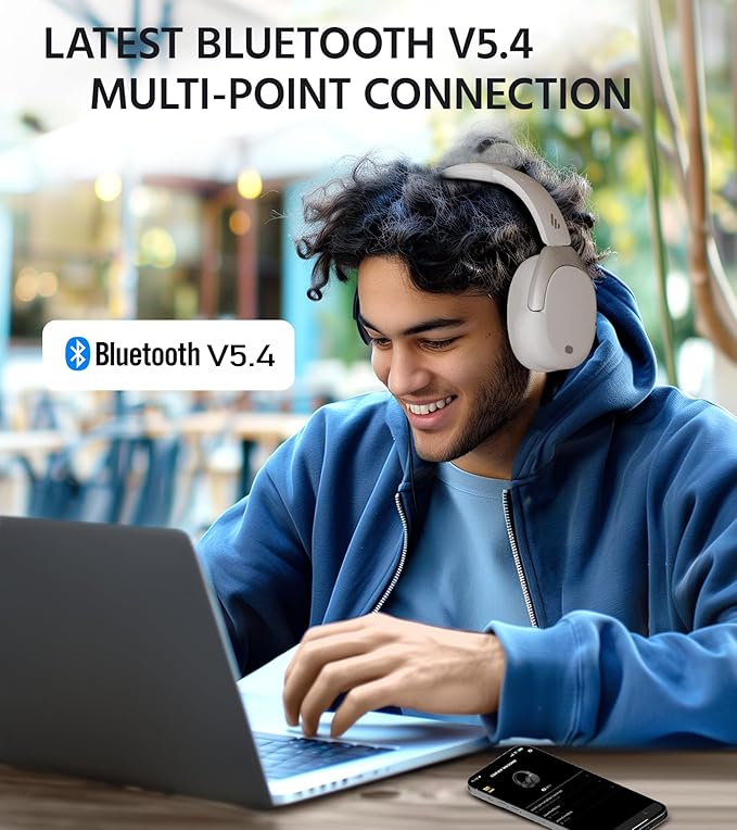 Edifier W830NB Wireless Over Ear Headphones with -45dB Active Noise Cancelling, 94H Playtime, LDAC Hi-Res Sound, Spatial Audio, Fast Charging, Multipoint Connection, Bluetooth V5.4 - Sandwhite