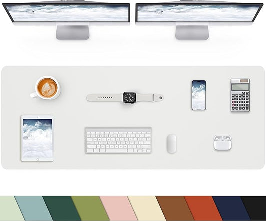 Leather Desk Pad Protector, Large Desk Mat, Mouse Pad, Non-Slip PU Leather Desk Blotter,Desk Cover mat,Desk mat for Keyboard and Mouse,Mat for Office&Home (White, 48" x 17")