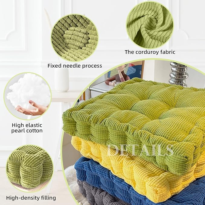 2 Pack Meditation Floor Pillow Large Square and Round Floor Cushions for Adults Yellow Corduroy Floor Seat Pillows Cushion for Living Room Balcony Tatami Yoga,18x18 Inch